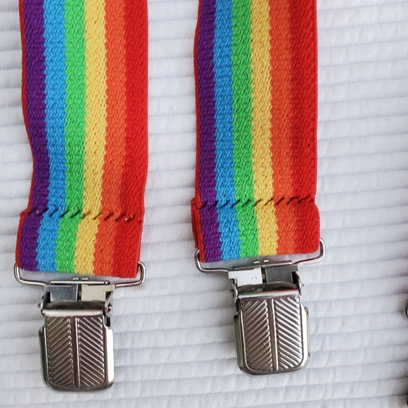 Rainbow Suspenders Clips Stretch Pride LBGTQ Elastic Unisex Adjustable X Style - Picture 3 of 5